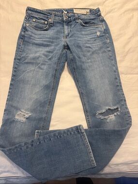 rag & bone Light Blue Distressed Straight-Leg Jeans